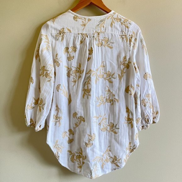Anthropologie Floreat Atley Metallic Floral Embroidered Peasant Top Blouse Sz S - Picture 7 of 7